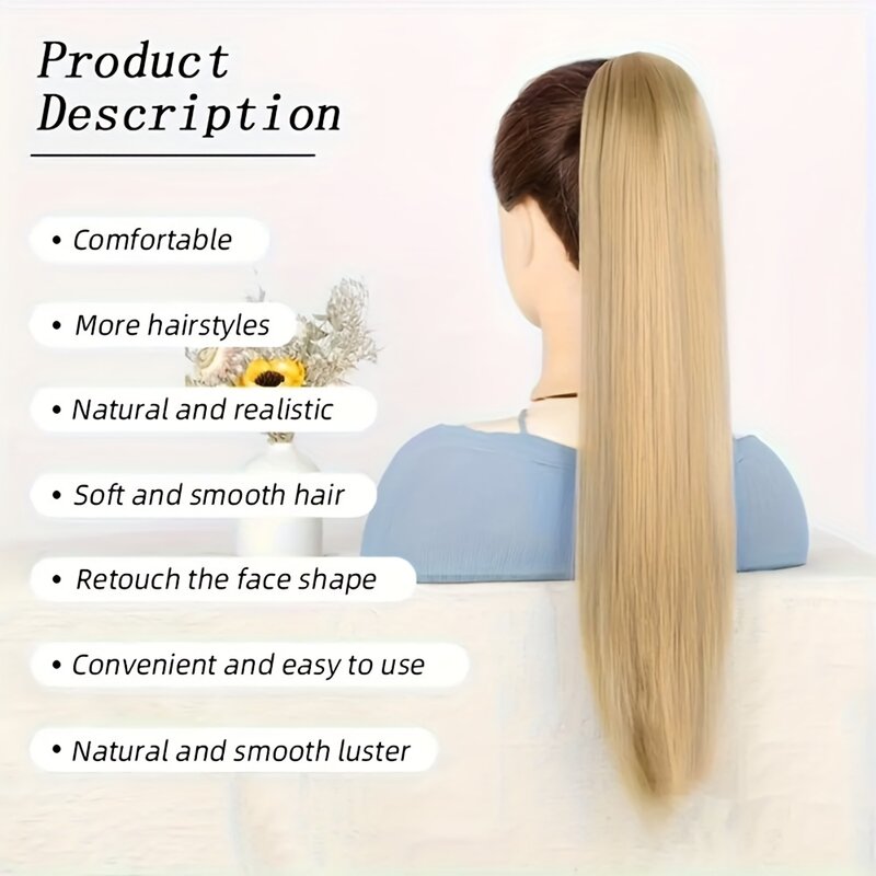 Bone Straight Claw Clip on Ponytail Hair Extensions 22inch Long Synthetic Hairpiece peruka Fałszywe włosy warkocze ogony dla kobiet
