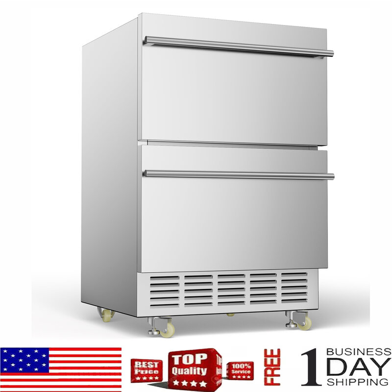 24-дюймовый холодильник под прилавок, 2-х выдвижной встроенный холодильник для напитков с сенсорной панелью, 5,3 куб. Фута. Под Прилавок холодильника