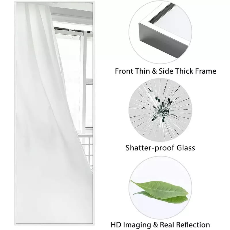 กระจกชั้นความยาวเต็มตัว59 "x 20" สำหรับตกแต่งบ้านไร่ห้องนั่งเล่น Boho กระจกสำหรับห้องนั่งเล่นเครื่องตกแต่งฝาผนังสีขาว