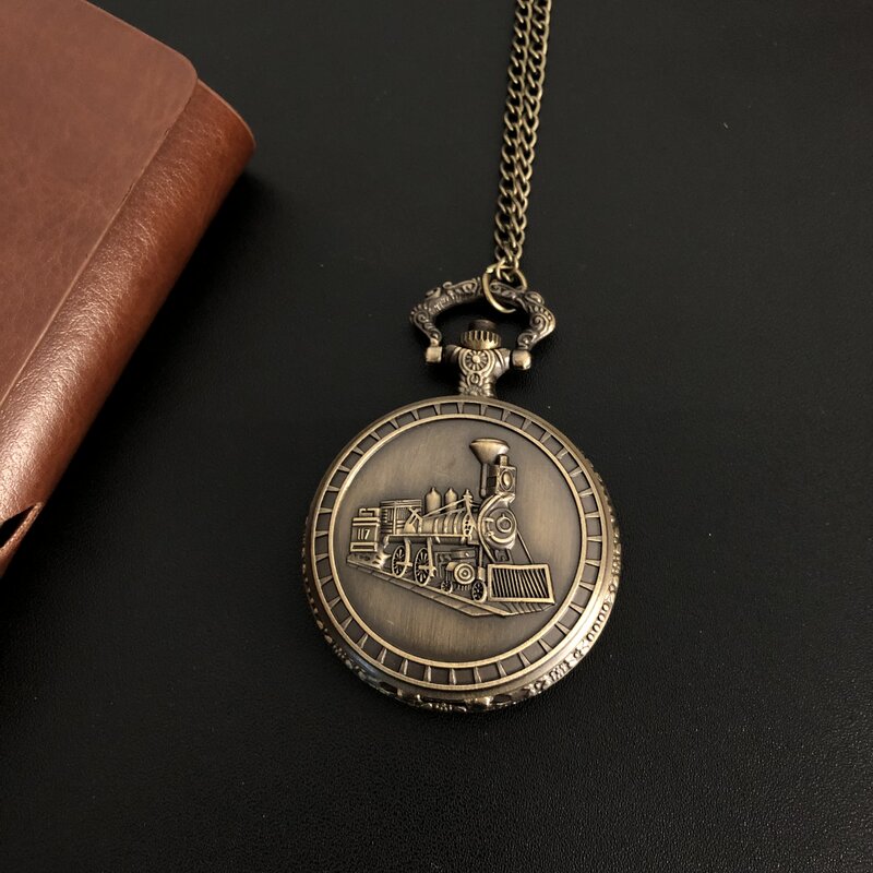 Retro 3D Bronze Train Quartz Pocket Watch Necklace Pendant Coach Watchs For Woman Gifts For Man with Fob Chain