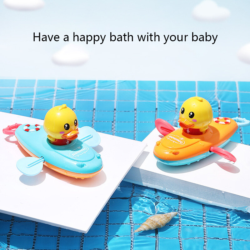 Children Bath Water Playing Toys Chain Rowing Boat Swim Floating Cartoon Duck Infant Baby Early Education Bathroom Beach Gifts