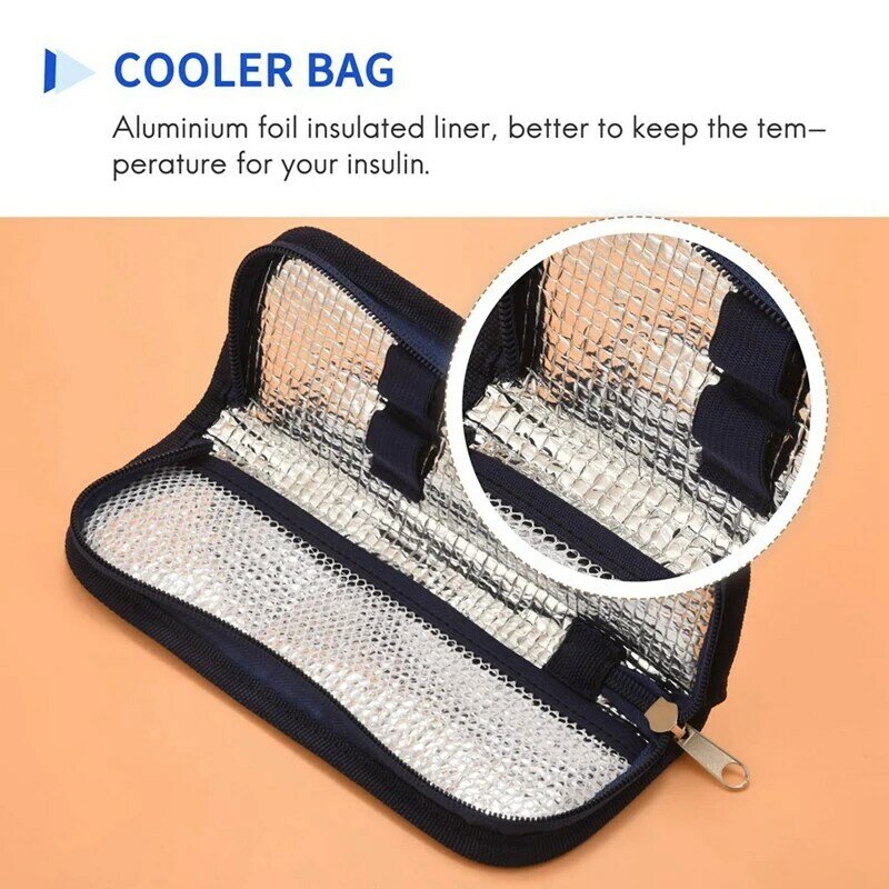 2PCS Insulin Cooler Travel Case Diabetic Medication Organizer Cooler Bag Navy Blue Durable Navy Blue