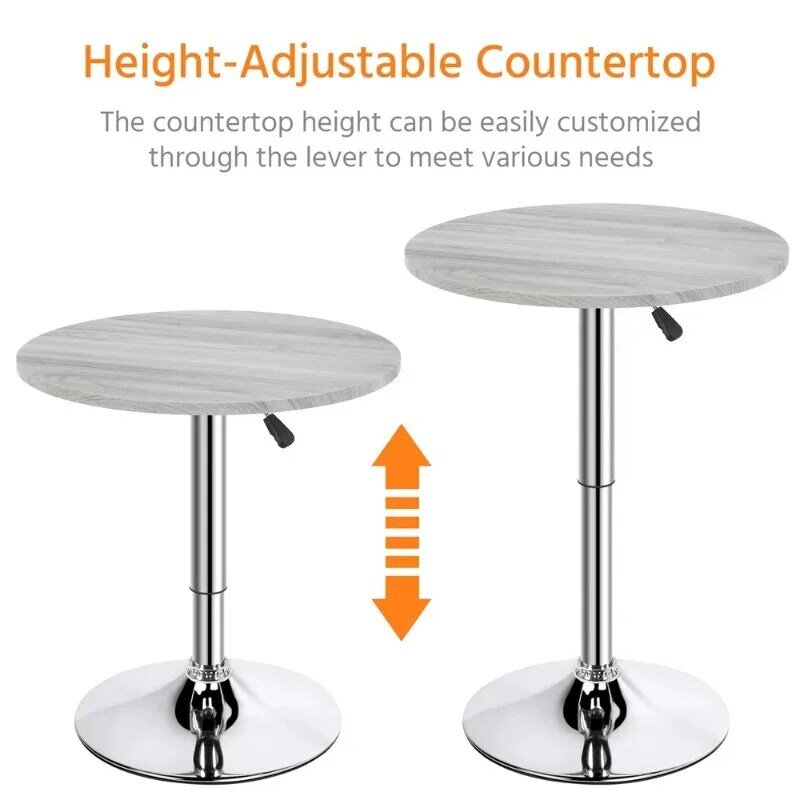 Height Adjustable Pub Round Table 360° Swivel for Bistro Café Home Bar, Gray