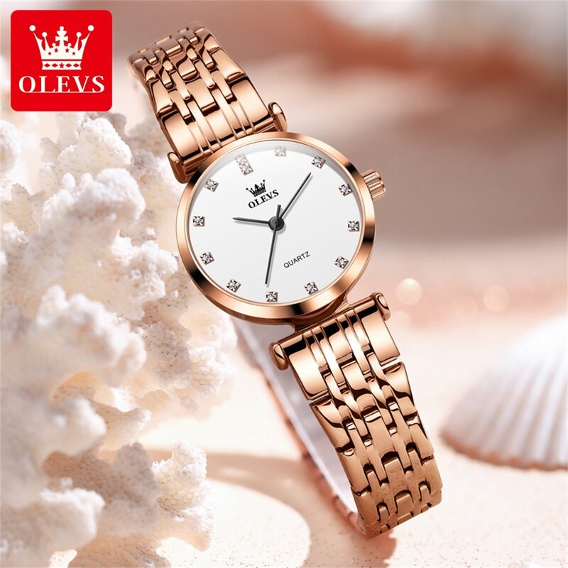 OLEVS jam tangan wanita Quartz, jam tangan mewah tali baja tahan karat, jam tangan wanita modis, sederhana, baru
