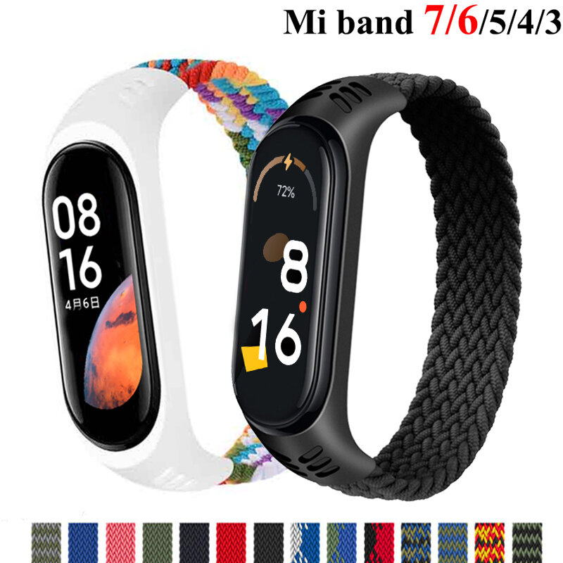 Браслет для Xiaomi Mi band 6 7, нейлоновый Плетеный соло-браслет, ремешок для Mi band 5, Mi band 5 4 3 6