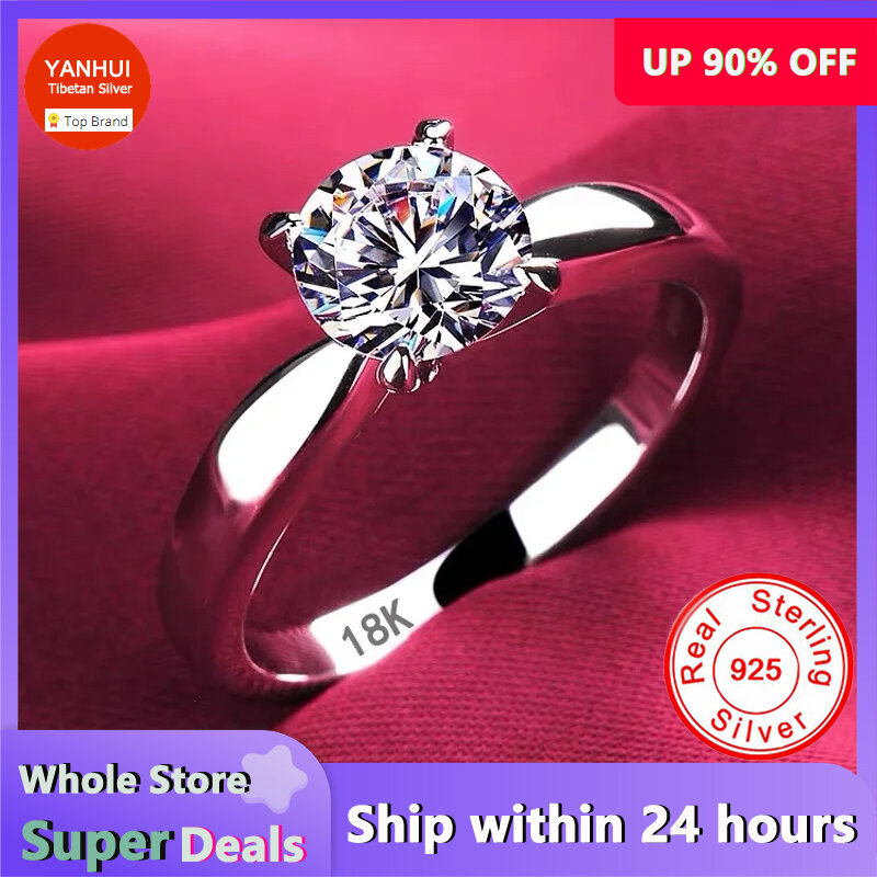 Z certyfikatem luksusowy biały złote pierścienie 18K, 100% lite srebro 925 pierścień, wysokiej jakości cyrkonia diament obrączka dla kobiet