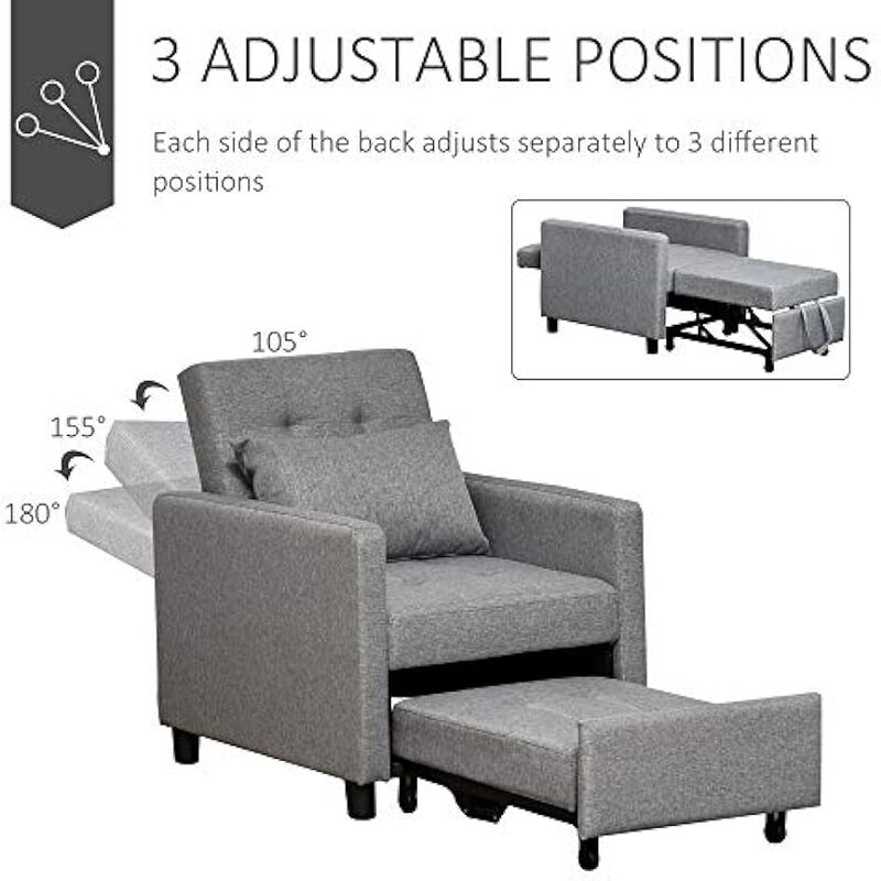 Divano convertibile sedia a sdraio letto poltrona reclinabile multifunzionale con tessuto imbottito trapuntato, schienale ad angolo regolabile