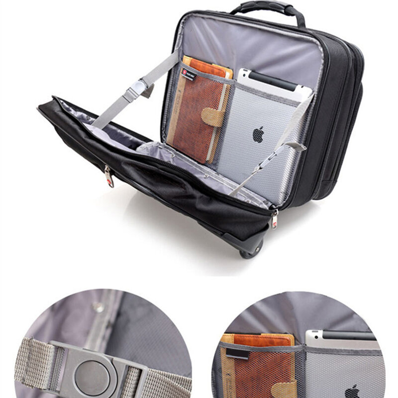 Оксфордская ткань полиэстер темный черный для мужчин/женщин Телескопический тянущий стержень Дорожный чемодан 18 дюймов чемодан с фиксированными роликами