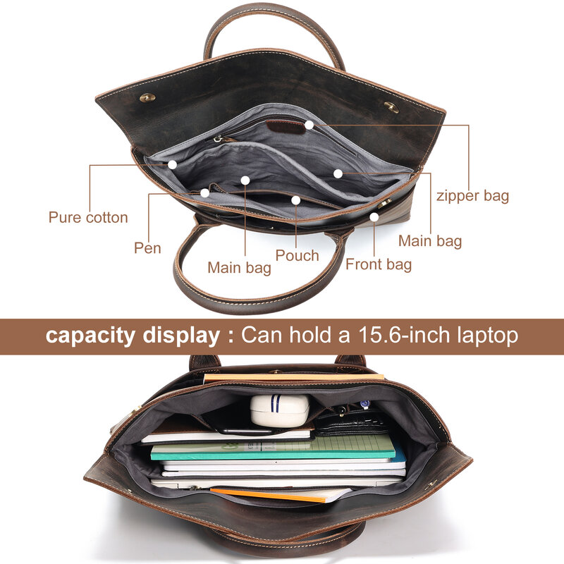 Портфель Crazy Horse мужской из натуральной кожи, легкая сумка для работы/путешествий, винтажный чемоданчик для компьютера