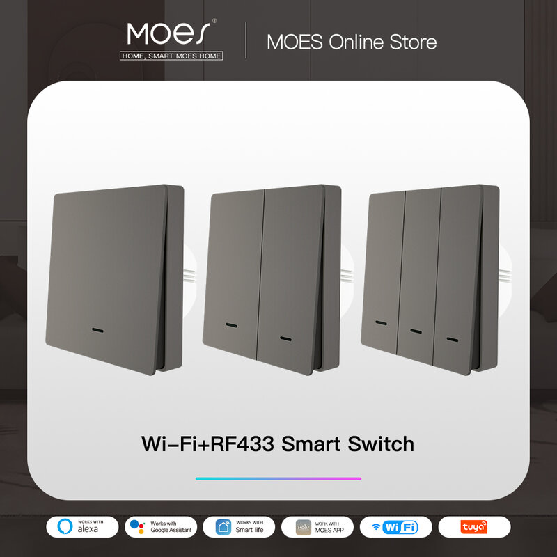 MOES-interruptor inteligente de pared RF433 con WiFi, pulsador para Smart life, Tuya, App de Control remoto, funciona con Alexa y Google Home