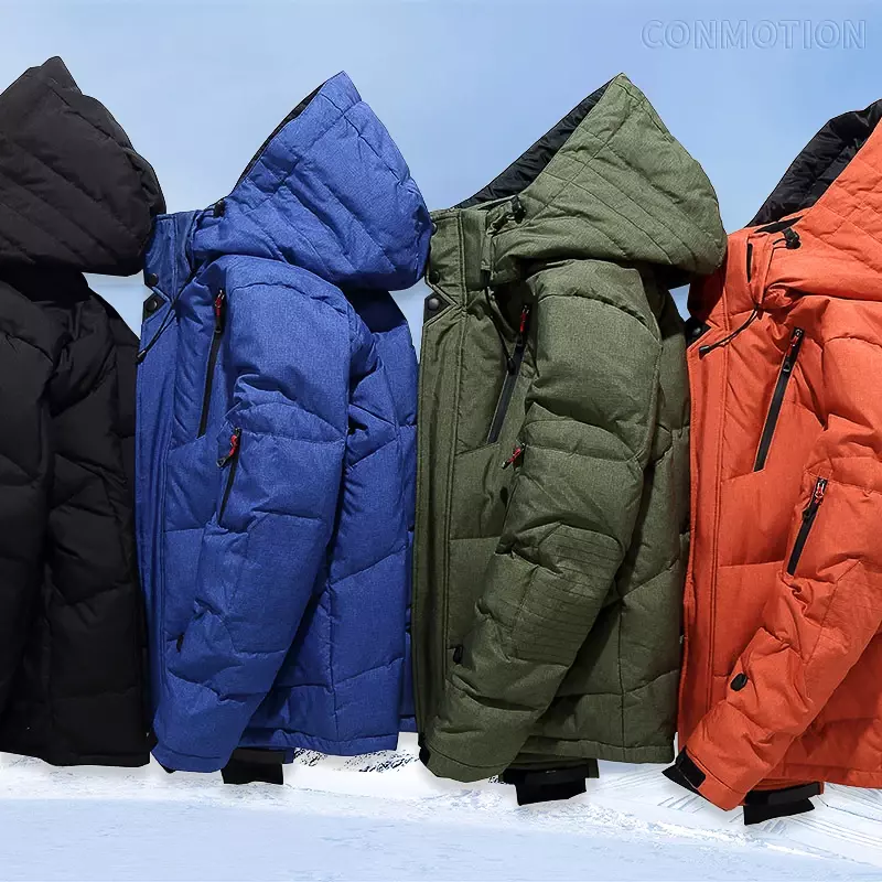 남성용 겨울 다운 재킷, 화이트 덕 코트, 방풍 따뜻한 여행 캠핑 오버코트, 두꺼운 단색 후드 남성 의류, 신제품