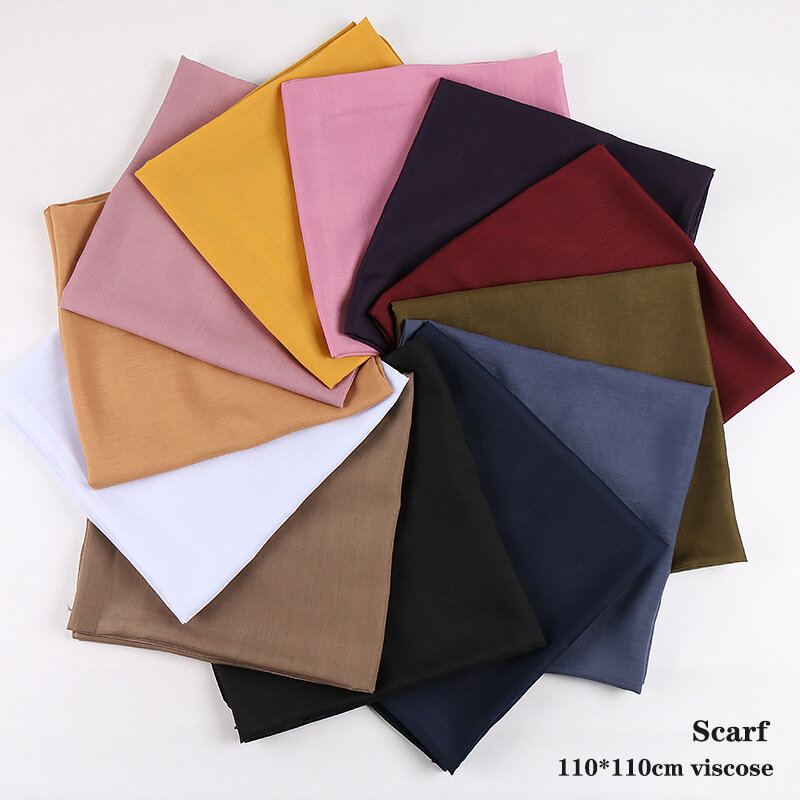 110x110cm Malaysia Muslim Hijabs Women Square Scarf Plain Cotton Islamic Turban Head Wrap Scarves Foulard Sjaal Bandanas Stoles