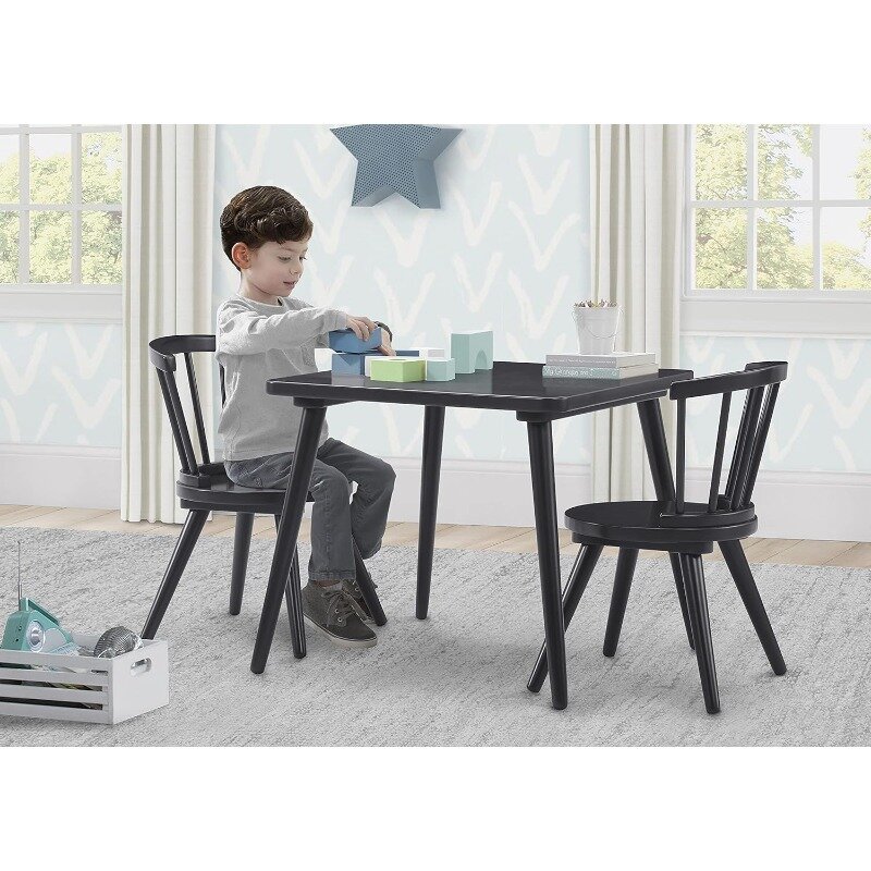 어린이 나무 테이블 의자 세트 (의자 2 개 포함)-예술 및 공예, 간식 시간, 홈스쿨링, 숙제 등에 이상적