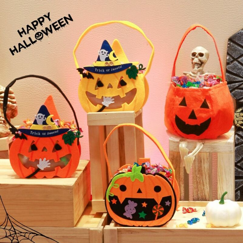 Non-woven Halloween Wool Felt Bag Portable Trick or Treat Gifts Pouch Pumpkin Candy Bucket Handbag Tote Bags Party