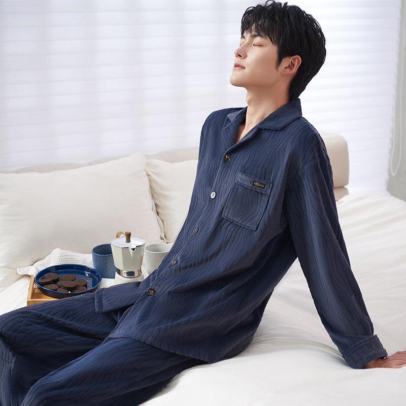 Long Pants + Long Sleeve Tops 2PC Winter Fall Pajamas Suit Thick Warm Island Fleece Men Pyjamas Flannel Sleepwear Pijamas Hombre