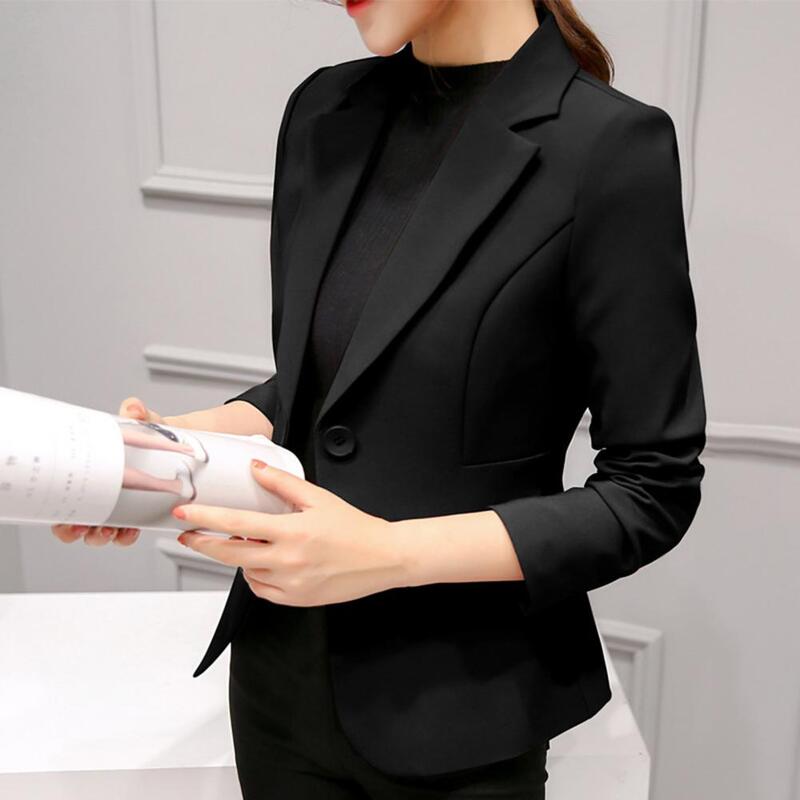 เสื้อเบลเซอร์ผู้หญิงสีดำ2023สูททำงานสำหรับสาวออฟฟิศเสื้อคลุมแจ็คเก็ตมีกระเป๋า OL คอปกเสื้อเสื้อคลุมสูท