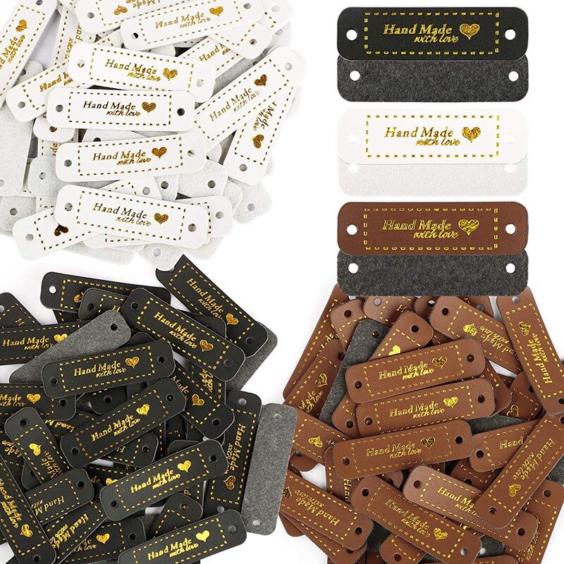 60 Stück hand gefertigte Pu-Leder-Tags Kunstleder auf Etiketten nähen Verzierung Strick zubehör mit Löchern für Heimwerker