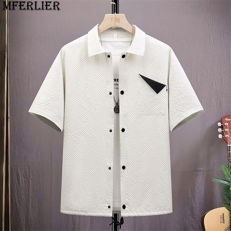 Camisas de manga corta de verano para hombres, camisas de Color sólido de talla grande 8XL, camisa de diseño de bolsillo informal de moda, talla grande 8XL