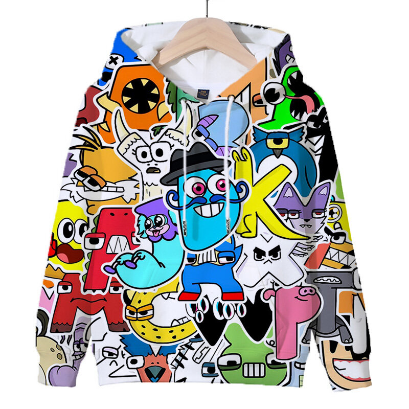 Game Alphabet Lore Graphic Hoodie Boys Girls Long Sleeve Pullover Tops Kids Anime Sweatshirts Cartoon Sportwear Children Clothes