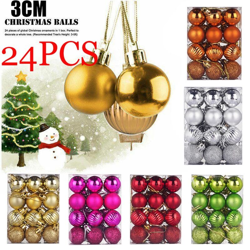 24 pçs glittery decoração de natal baubles árvore de natal pendurado bolas feliz natal ornamento de casamento decoração de festa pingente