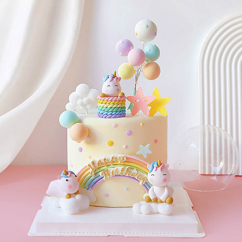 Adorno de pastel de feliz cumpleaños para niña, globo de unicornio arcoíris, Decoración de Pastel de fiesta para niño, decoración de postre, regalos encantadores