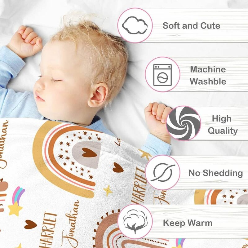 Mantas de bebé personalizadas para niñas, mantas con nombre personalizado, Súper suaves, arcoíris personalizado