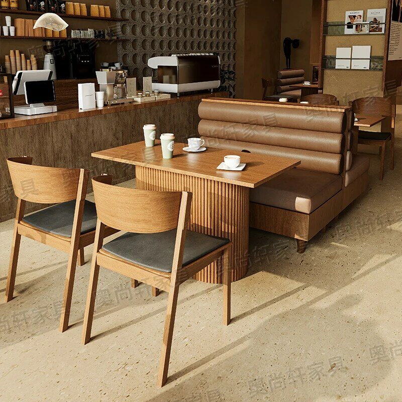 Canapé de siège de carte de café, combinaison de table et de chaise de restauration commerciale, restaurant, bar, magasin de thé au lait, réception de loisirs en bois massif