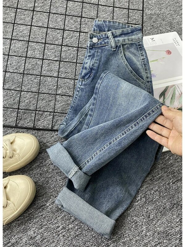 Pantalones vaqueros de pierna ancha para mujer, Jeans de cintura alta, ropa de calle coreana, Y2k, Harajuku, ropa de gran tamaño, Vintage, azul