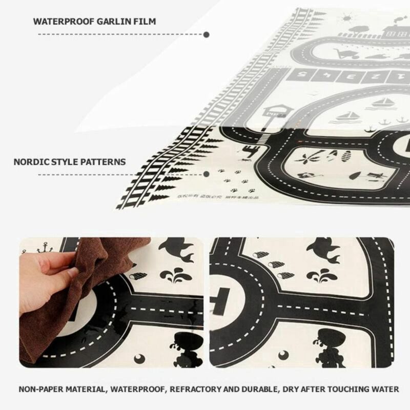 130*100CM Road Map Carpet for Kids  Parking Lot Roadmap City Traffic Map of Road Carpet Traffic Signs Baby Play Mat Toys