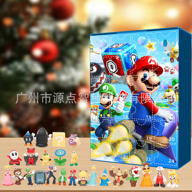 Super Mario Christmas Advent kalender kartun Anime Figure Juguetes mainan kejutan untuk anak-anak 2024 Navidad hadiah