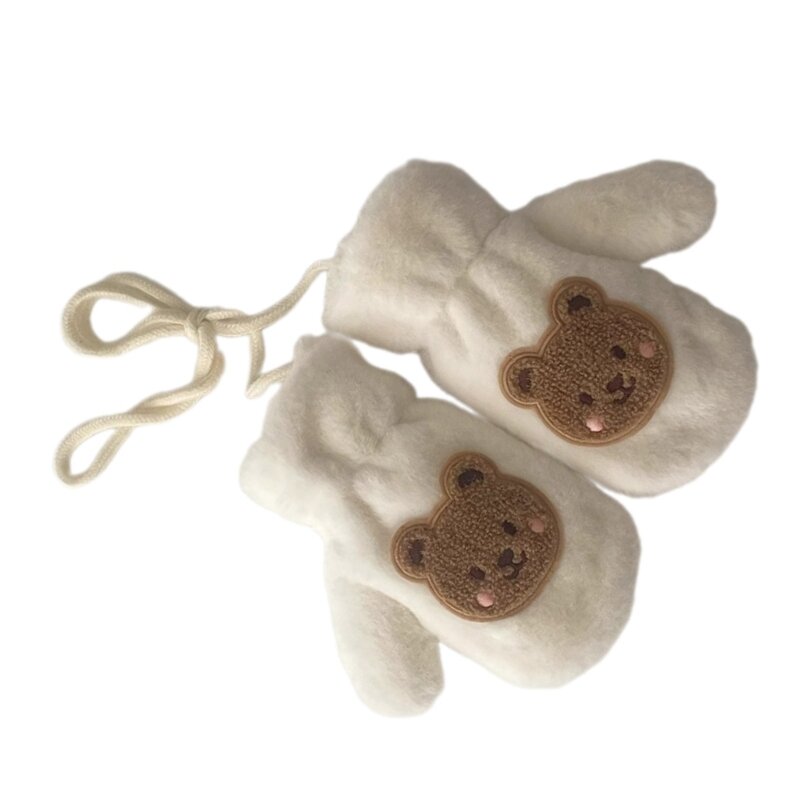 Rękawiczki dla niemowląt misiem kreskówkowym Ciepłe rękawiczki dla niemowląt łańcuszkiem na szyję Zaprojektowane pluszowe do