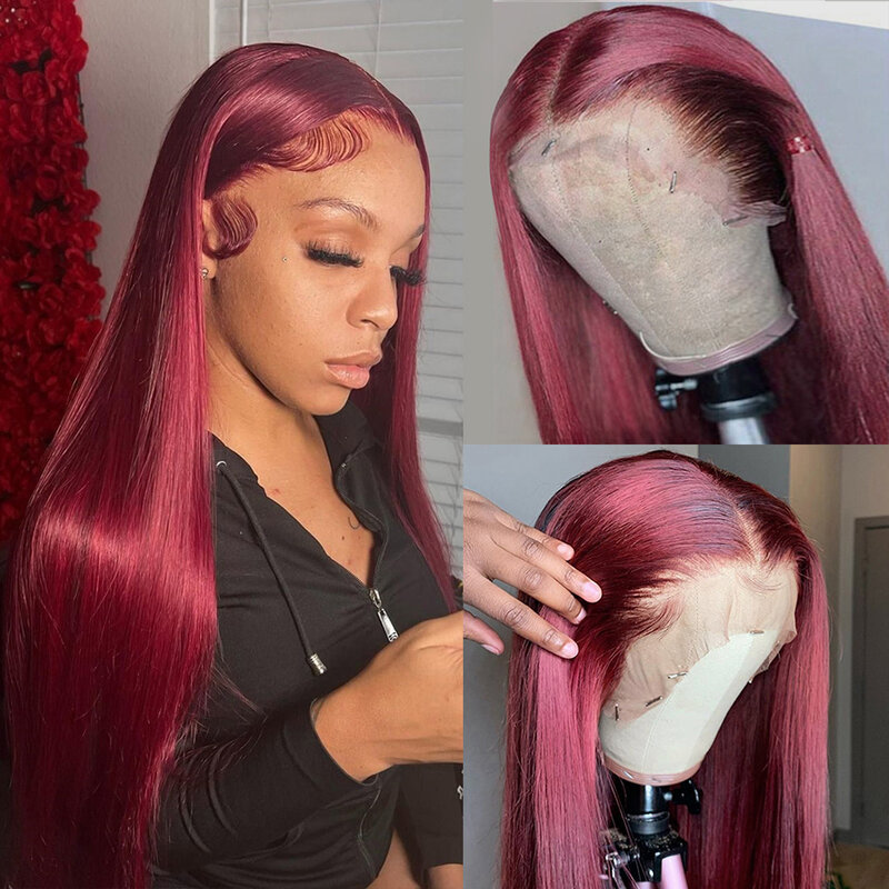 Red Lace Front Human Hair Wigs 99J Burgundy 4x4 13x6 Hd Lace Frontal Wig Straight Lace Front Wigs Colored Hd Lace Wigs for Women