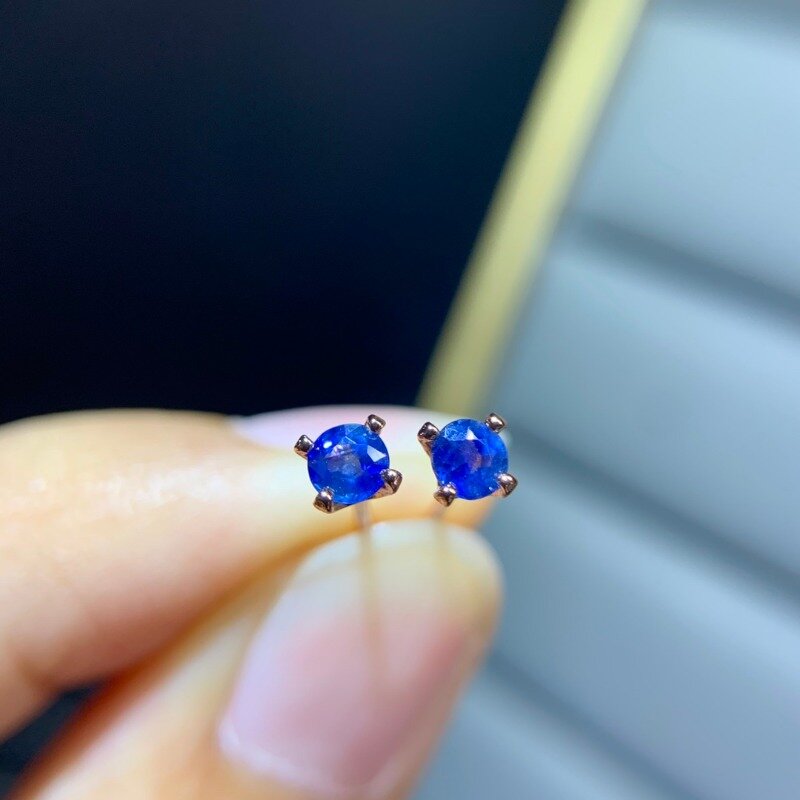 Anting-anting safir biru alami 3x3MM anting-anting kancing perak 925 untuk wanita perak murni 925 perhiasan bagus mencegah