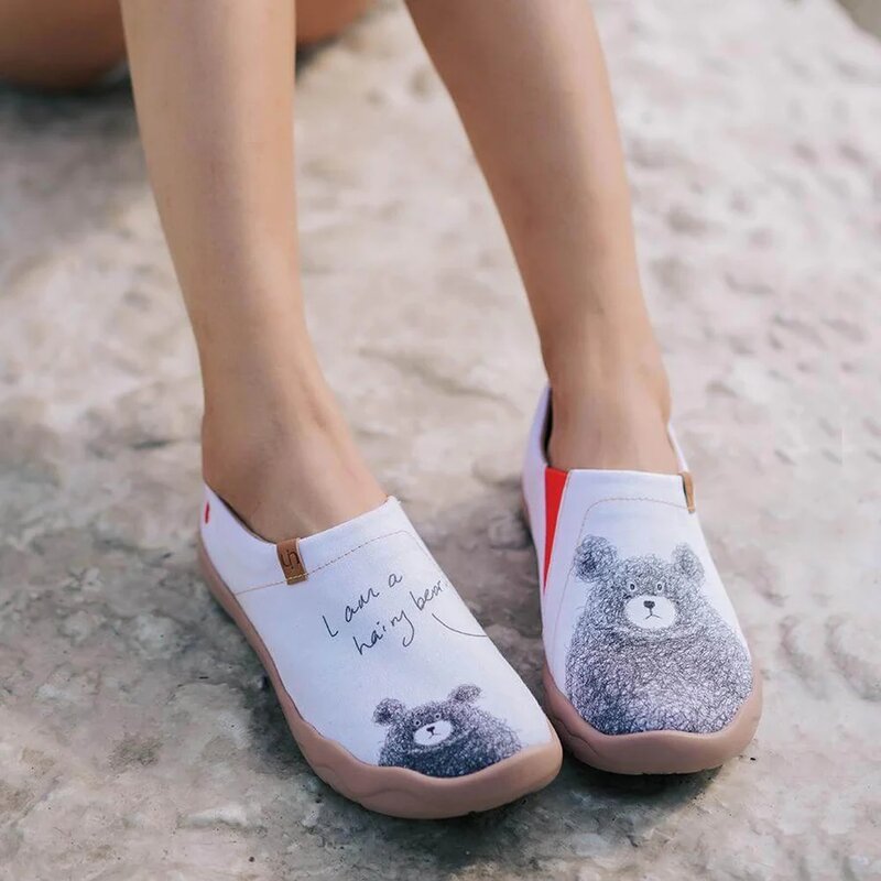 UIN-zapatos de lona informales para mujer, calzado deportivo con diseño de oso, animal de dibujos animados, estilo retro, a la moda