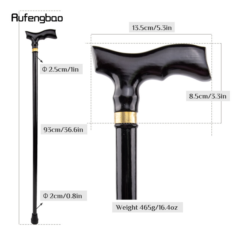 Black Wooden Single Joint Fashion Walking Stick Decorative Cospaly Party Walking Cane Halloween Mace Crutch  Wand Crosier 93cm