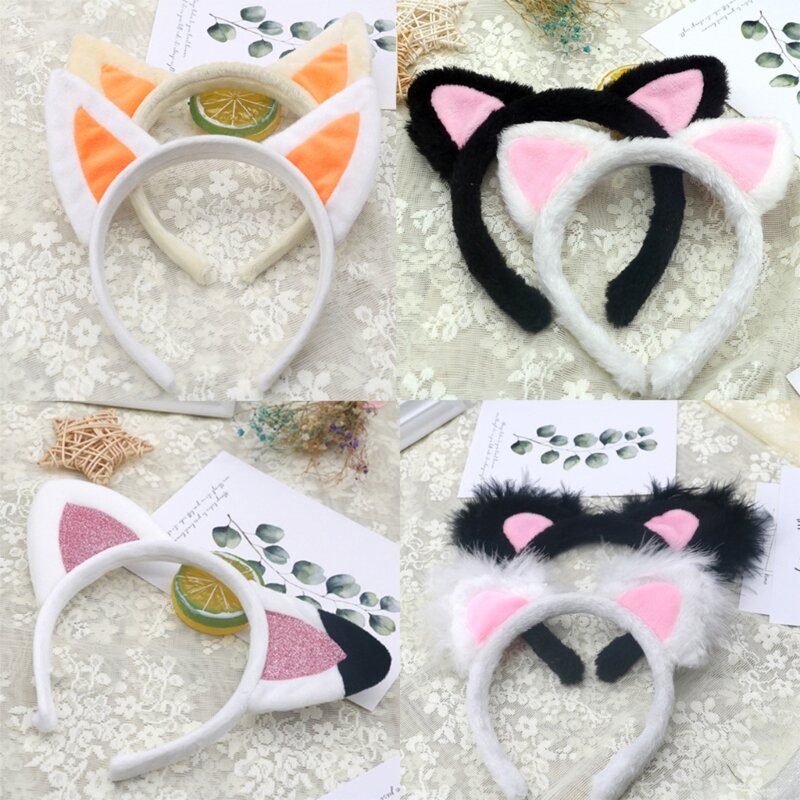 Soft   Headband Animal Shape Plush Ears Hair Hoop for Washing Face Fluffy Animal Hairbands Cartoon Costume