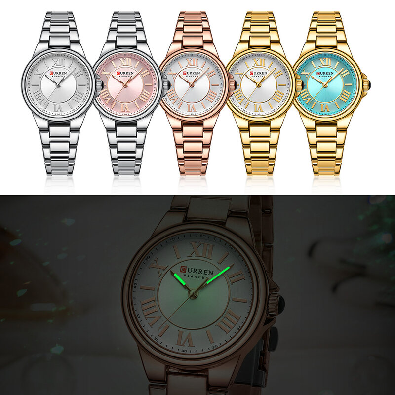 CURREN romantyczny urok damski zegarek na rękę modny cienki zegarek kwarcowy ze świecącymi dłońmi bransoletka ze stali nierdzewnej