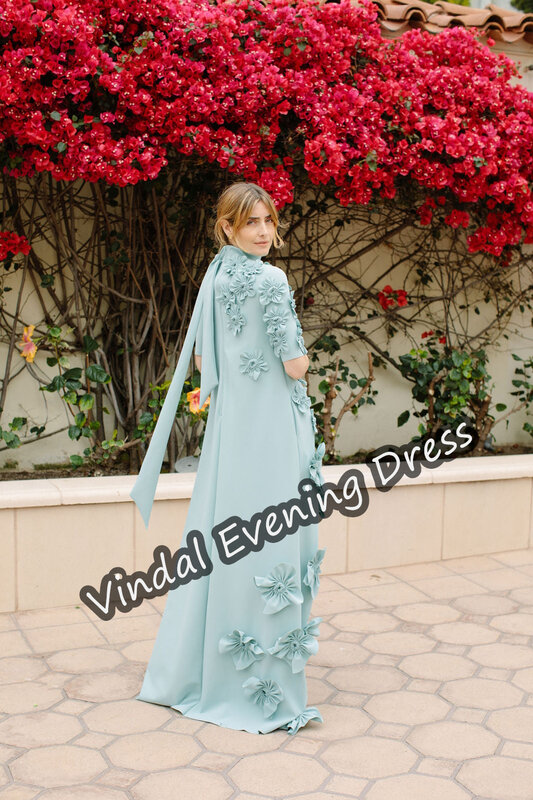 Vestido de noite feminino com decote em chiffon, sutiã embutido elegante, mangas meia, comprimento do chão em linha A, Arábia Saudita, elegante, 2024