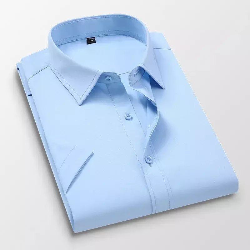 Рубашка мужская приталенная однотонная с коротким рукавом, деловая Повседневная белая, брендовая, классический стиль, большие размеры 5XL 6XL 7XL, лето