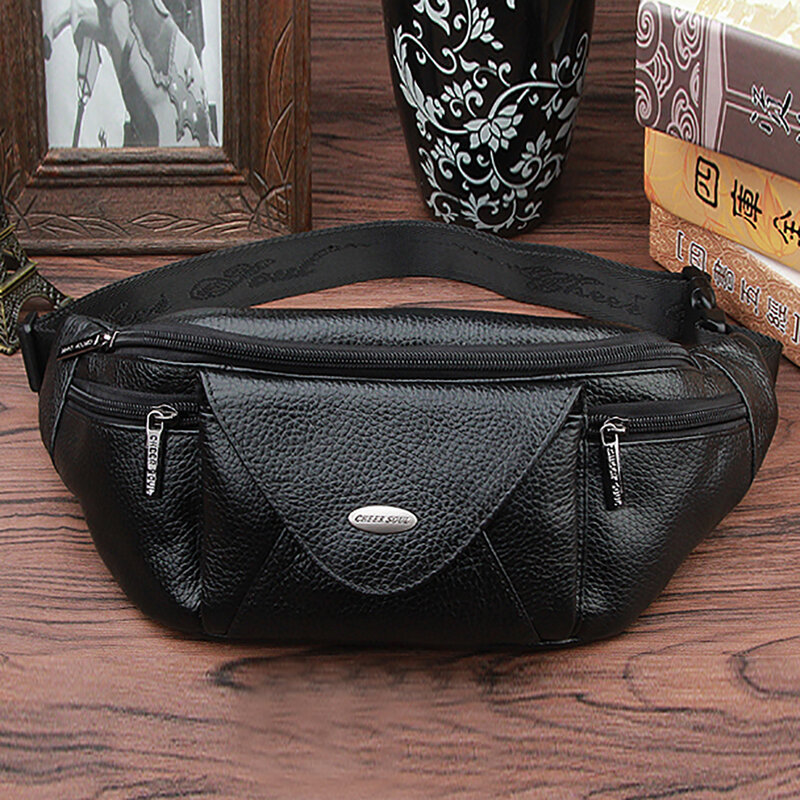 Genuine Leather Men Waist Fanny Pack Belt Hip Bag Travel Cell/Mobile Phone Case Male Real Cowhide Sling Chest Bum Bags Purse