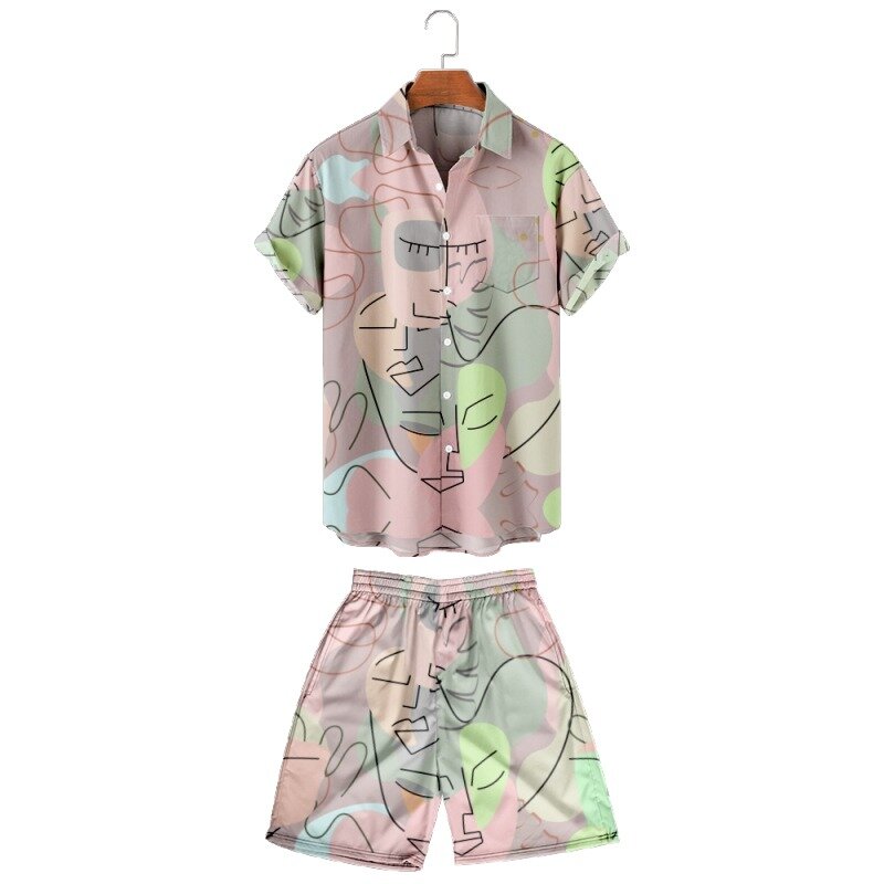 Новинка 2022, Мужская Повседневная дышащая рубашка с лацканами и пляжные шорты, можно заказать с модной кокосовой оболочкой