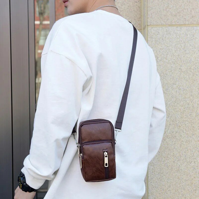 Cintura de couro PU para homens, bolsas de telefone, bolsa pequena no peito, bolsa de ombro, bolsa crossbody, bolsa masculina, tendência