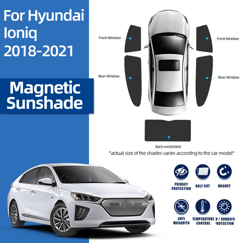 สำหรับ Hyundai IONIQ 2016-2022แม่เหล็กแผ่นกรองแสงติดรถยนต์ Visor ด้านหน้ากระจกกรอบผ้าม่านด้านหลังเด็กหน้าต่าง Sun Shade Shield