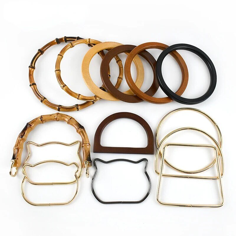 1Pc Round D-shaped Wooden Bag Handle Metal Ring Handbag Handles Replacement DIY Purse Luggage Handcrafted Accessories bag making