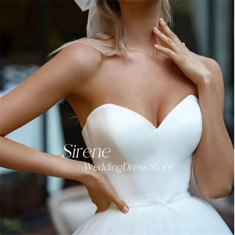 Sirene-Off ombro Strapless Tulle vestido de casamento, A-Line sem mangas, querida Backless, vestido de baile, elegante