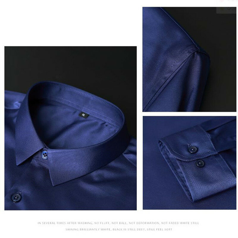 Camisa Popeline de manga comprida masculina, resistente a rugas, sem ferro, monocromática, empresarial, casual, seda gelo, luxuoso, alta qualidade, 6XL