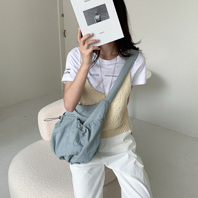 Корейская нейлоновая сумка, Вместительная женская сумка через плечо, плиссированная сумка для студентов колледжа, Повседневная нишевая сумка