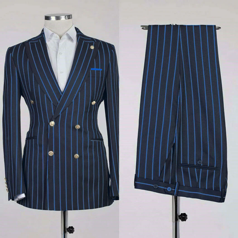 Herren anzüge Streifen Business Blazer Sets 2 Stück Herren mantel mit Hose Zweireiher Jacke britischen Stil Hosen anzüge anpassen