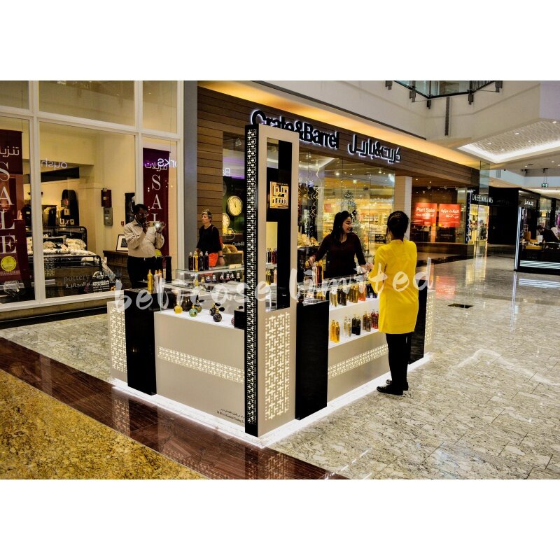 Vitrina de tienda de aromaterapia personalizada y elegante, escaparate de exhibición de cosméticos, quiosco de venta de perfumes para centros comerciales