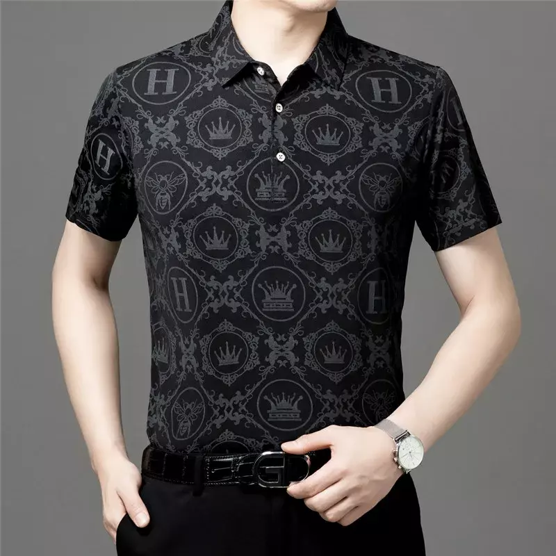 남성용 맞춤형 격자 무늬 프린트 루즈 캐주얼 반팔 티셔츠, 트렌디 티셔츠, 여름 신상